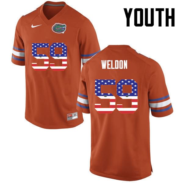 NCAA Florida Gators Danny Weldon Youth #59 USA Flag Fashion Nike Orange Stitched Authentic College Football Jersey ROF7264BV